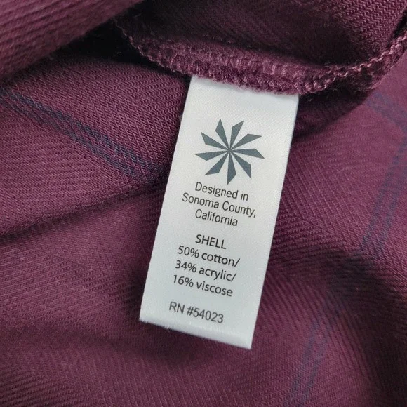 Athleta Shirt Womens Small Purple Cassis Heat-Tech Flannel Long Sleeve Plaid Top - Picture 7 of 9